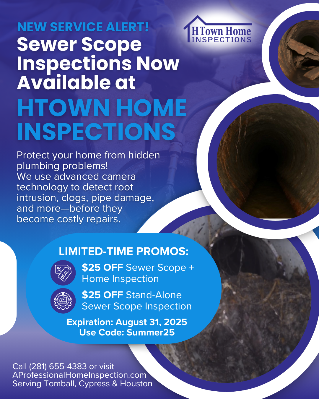 New Sewer Scope Inspection Service Limited Time Promotion