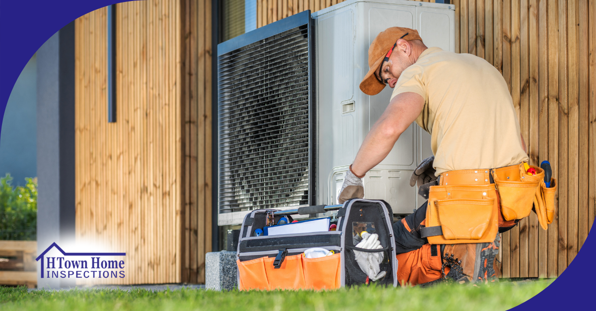 Technician servicing an outdoor HVAC unit.