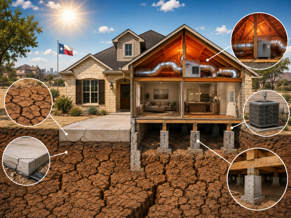 home inspection infographic showing foundation and HVAC systems