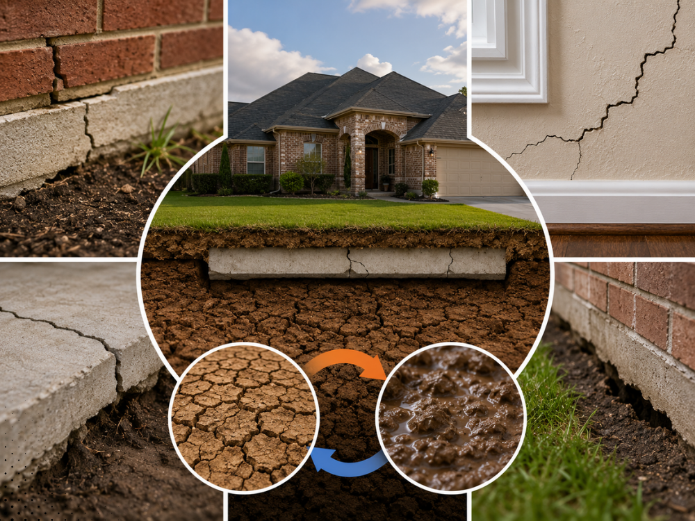 Houston home inspection focused on foundation conditions and soil movement